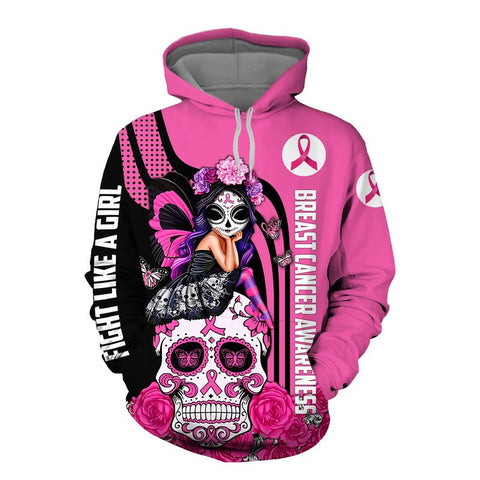Fight Like A Girl Hoodie, Breast Cancer Hoodie, Pink Ribbon Zip-up hoodie VA