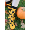 Men and Women's Halloween Socks (Pair) Spooky Black Cat Print Yellow and Black Stripes Socks Halloween Gifts
