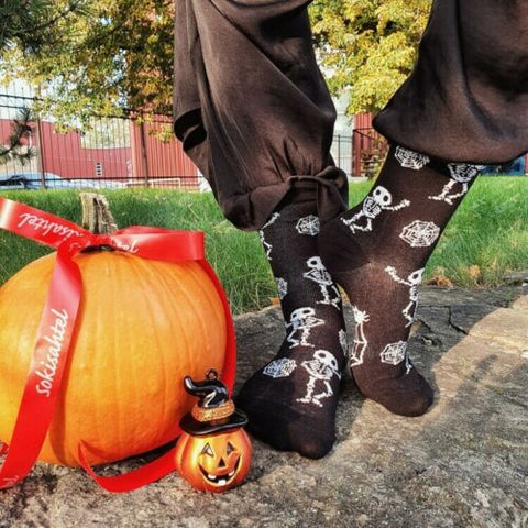 Men and Women's Halloween Socks (Pair) Spooky Skeleton and Spider Web Print Halloween Gifts