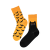 Halloween Socks (1 Pair) Spooky Cats and Bats Pattern Black and Yellow Socks Cute Halloween Gifts