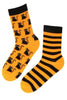 Men and Women's Halloween Socks (Pair) Spooky Black Cat Print Yellow and Black Stripes Socks Halloween Gifts
