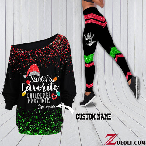 Santa’s Favorite Childcare Provider Off Shoulder Shirt & Leggings Set TXX