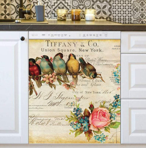 Kitchen Dishwasher Cover Vintage Shabby Chic Birds And Roses HT