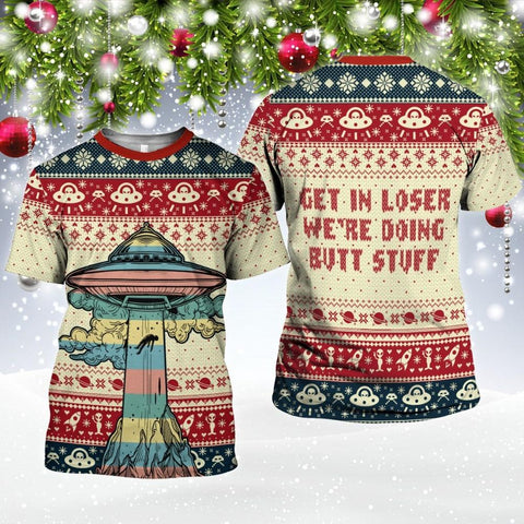 Get In Loser We're Doing Butt Stuff UFO Knitting Pattern 3D All Over Printed Camping Shirt