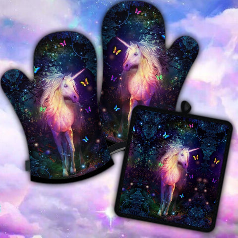 Unicorn Oven Mitts And Potholder Set TXX