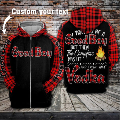GOOD BOY camping BLACK ZIP UP HOODIE