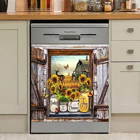 Deer Sunflower Dishwasher Magnet Cover Farmhouse Front Dishwasher Cover Decoration Home Cabinet Decals Appliances Stickers Magnetic Sticker Decorative Mom's Gift