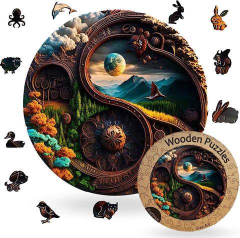 Wenzzi Heaven Yin Yang Wooden Jigsaw Puzzle - Spiritual, Mind-Stimulating & Eco-Friendly - Ideal for All Ages - Thoughtful Gift Idea