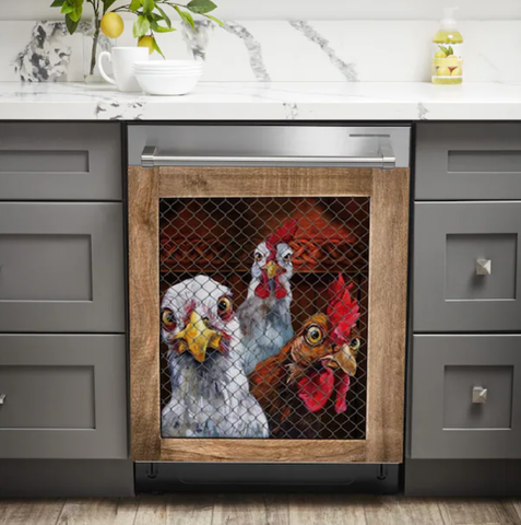 Dishwasher Magnet Cover, Rooster Farm, Stickers, Chicken Lovers, Funny Chicken Farm Gift, Housewarming Gifts, Home Decor, Mother's Day Gift DL