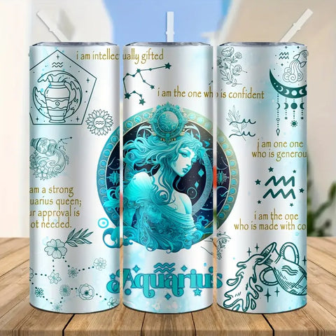 Zodiac Aquarius Stainless Steel Insulated Tumbler, Insulated Travel Mug For Hot And Cold Drinks, Portable Coffee Cup Ideal For Home, Travel, Outdoor Activities, Cute Tumbler Gift Idea DL