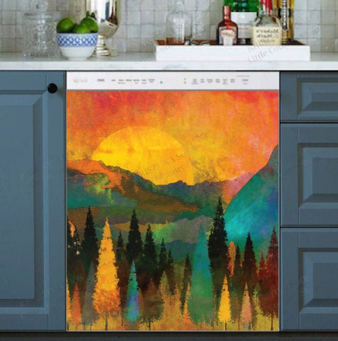 Autumn Trees in the Sunset Dishwasher Magnet Cover Kitchen Decoration Decals Appliances Stickers Magnetic Sticker ND