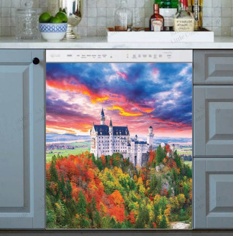 Fairytale Neuschwanstein Castle in the Sunset Dishwasher Magnet Cover Kitchen Decoration Decals Appliances Stickers Magnetic Sticker ND