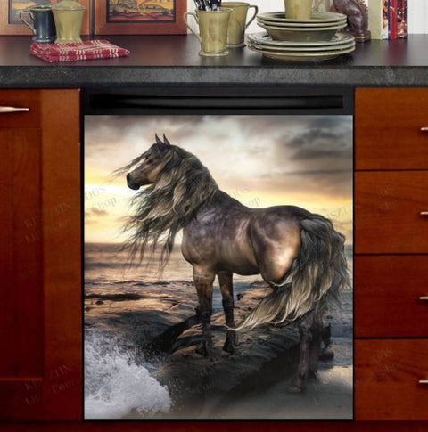 Beautiful Sunset Horse Dishwasher Magnet Cover Kitchen Decoration Decals Appliances Stickers Magnetic Sticker ND