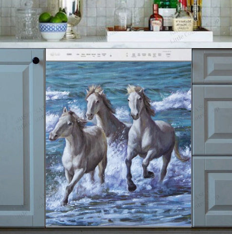 Horses Running Dishwasher Magnet Cover Kitchen Decoration Decals Appliances Stickers Magnetic Sticker ND