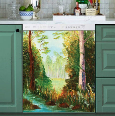 Little Stream in the Woods Dishwasher Magnet Cover Kitchen Decoration Decals Appliances Stickers Magnetic Sticker ND