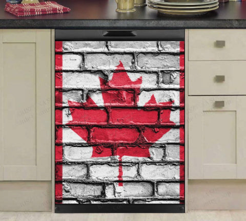 Canadian Flag on Brick Dishwasher Magnet Cover Kitchen Decoration Decals Appliances Stickers Magnetic Sticker ND