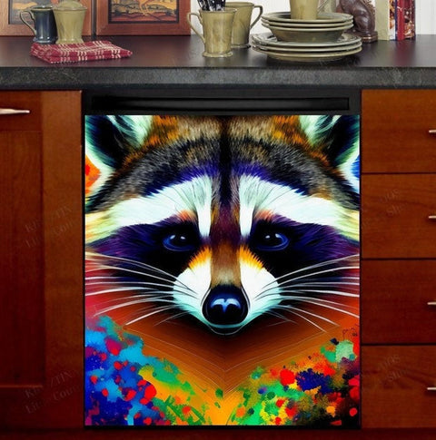 Rainbow Raccoon Dishwasher Magnet Cover Kitchen Decoration Decals Appliances Stickers Magnetic Sticker ND