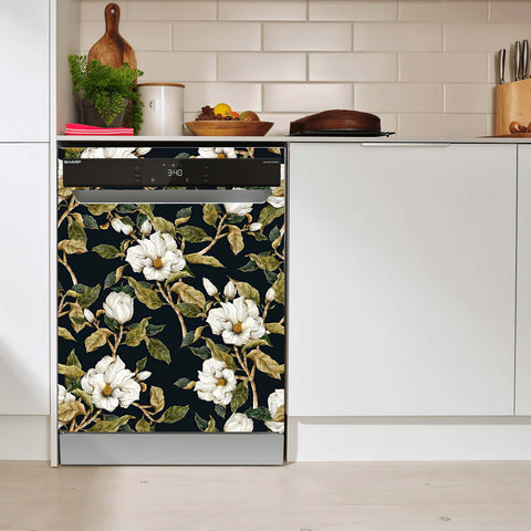 White Flowers Dishwasher Magnet Cover Kitchen Decoration Decals Appliances Stickers Magnetic Sticker ND