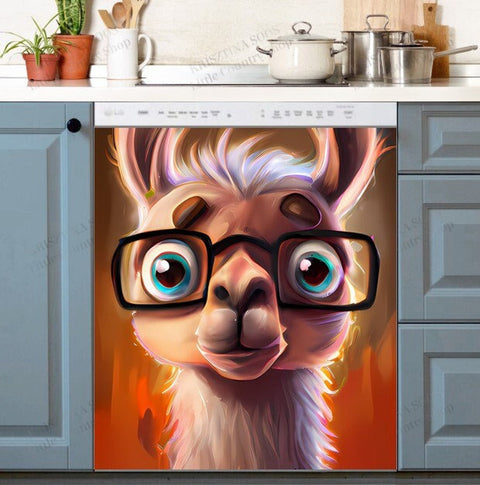 Funny Surprised Llama Face Dishwasher Magnet Cover Kitchen Decoration Decals Appliances Stickers Magnetic Sticker ND