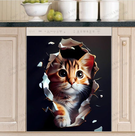 Lovely Kitten Dishwasher Magnet Cover Kitchen Decoration Decals Appliances Stickers Magnetic Sticker ND