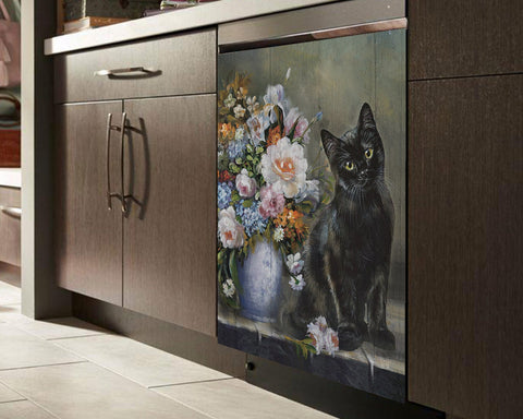 Black Cat Dishwasher Magnet Cover Kitchen Decoration Decals Appliances Stickers Magnetic Sticker ND