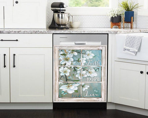 Faith Hope Love Flower Dishwasher Magnet Cover Kitchen Decoration Decals Appliances Stickers Magnetic Sticker ND