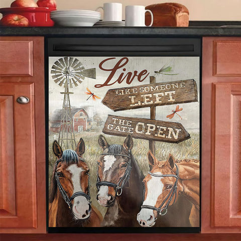 Live Someone Left The Gate Open Horse Dishwasher Magnet Cover Kitchen Decoration Decals Appliances Stickers Magnetic Sticker ND