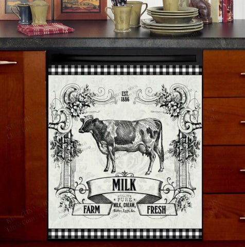 Vintage Milk Farm Cow Dishwasher Magnet Cover Kitchen Decoration Decals Appliances Stickers Magnetic Sticker ND