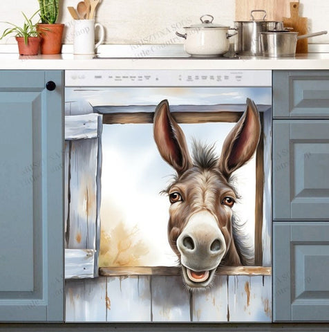 Cute Donkey Dishwasher Magnet Cover Kitchen Decoration Decals Appliances Stickers Magnetic Sticker ND