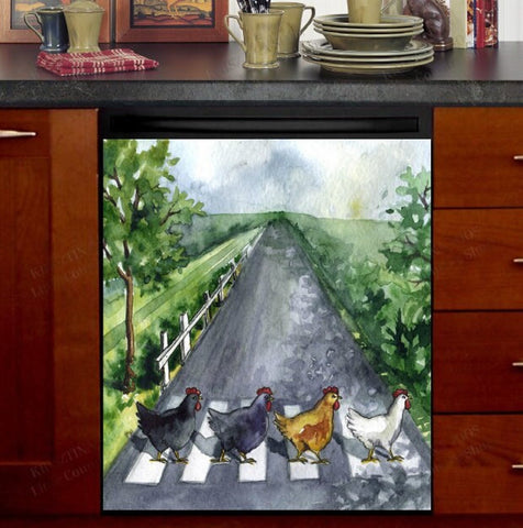 Farmhouse Hens Crossing the Road Dishwasher Magnet Cover Kitchen Decoration Decals Appliances Stickers Magnetic Sticker ND