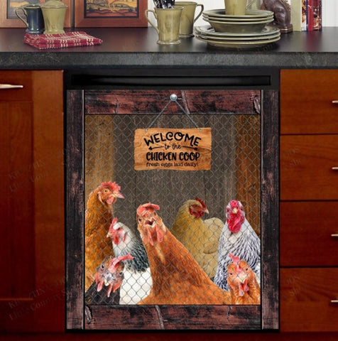 Hens and Roosters in a Coop Dishwasher Magnet Cover Kitchen Decoration Decals Appliances Stickers Magnetic Sticker ND