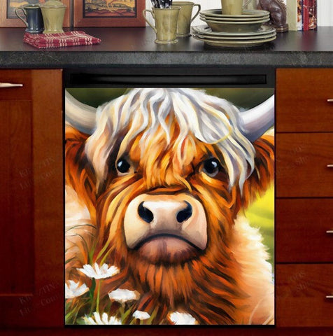 Highland Cow Dishwasher Magnet Cover Kitchen Decoration Decals Appliances Stickers Magnetic Sticker ND