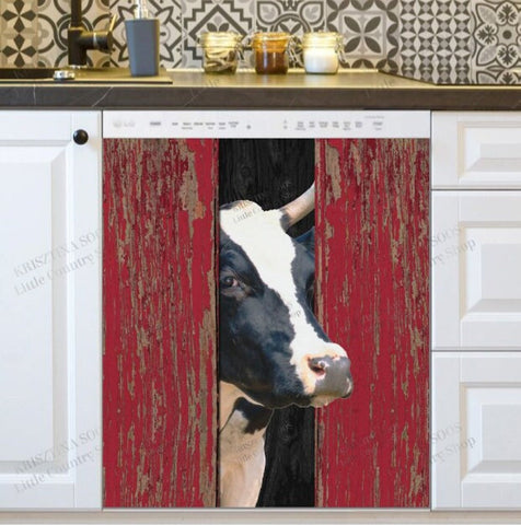 Curious Cow at the Barn Door Dishwasher Magnet Cover Kitchen Decoration Decals Appliances Stickers Magnetic Sticker ND