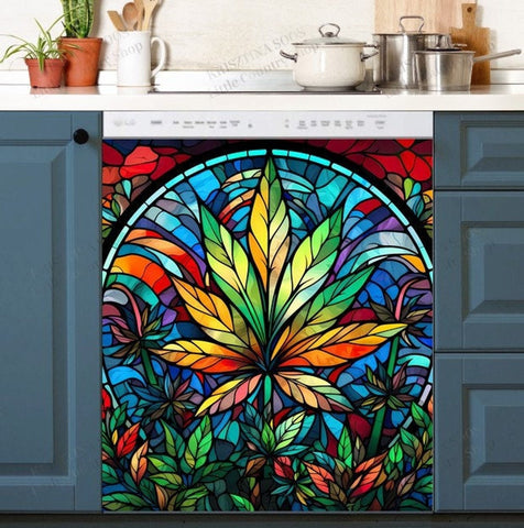 Beautiful Green Leaf Dishwasher Magnet Cover Kitchen Decoration Decals Appliances Stickers Magnetic Sticker ND