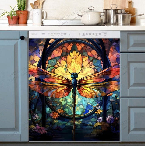 Colorful Dragonfly Dishwasher Magnet Cover Kitchen Decoration Decals Appliances Stickers Magnetic Sticker ND