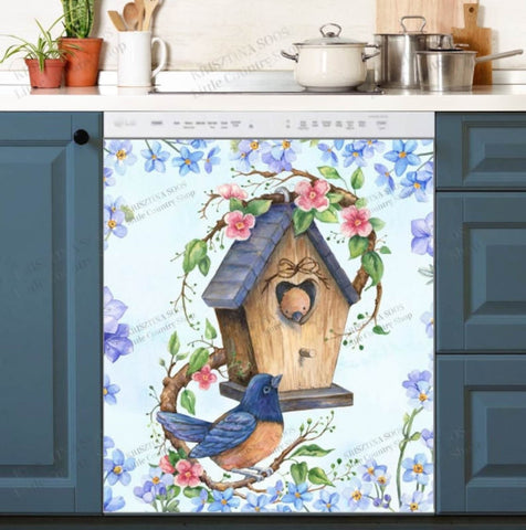 Heirloom Cottage Garden Birdhouse Dishwasher Magnet Cover Kitchen Decoration Decals Appliances Stickers Magnetic Sticker ND