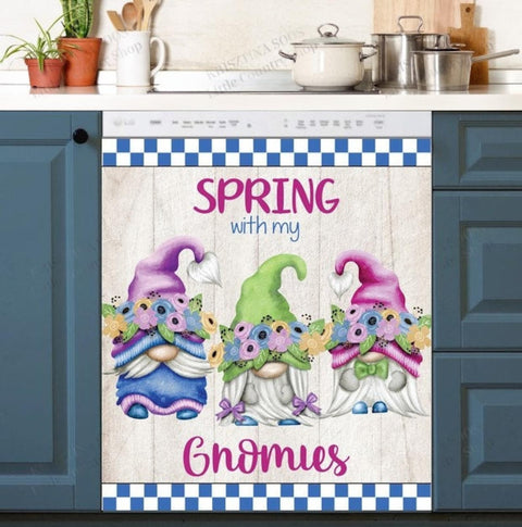 Springtime Gnomes Dishwasher Magnet Cover Kitchen Decoration Decals Appliances Stickers Magnetic Sticker ND