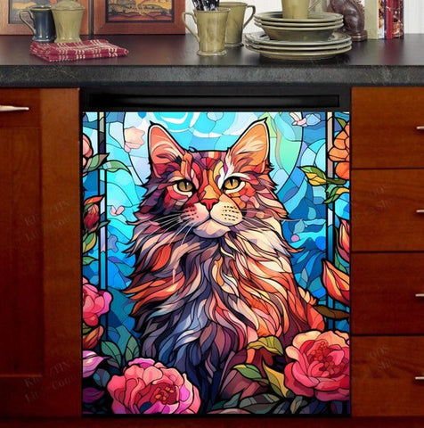 Colorful Maine Coon Cat Dishwasher Magnet Cover Kitchen Decoration Decals Appliances Stickers Magnetic Sticker ND