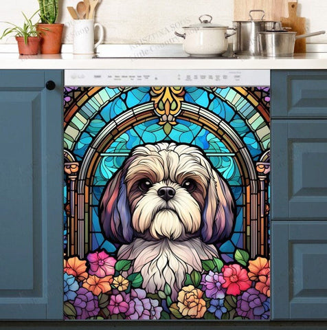 Colorful Shih Tzu Dishwasher Magnet Cover Kitchen Decoration Decals Appliances Stickers Magnetic Sticker ND