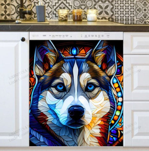 Colorful Husky Dishwasher Magnet Cover Kitchen Decoration Decals Appliances Stickers Magnetic Sticker ND