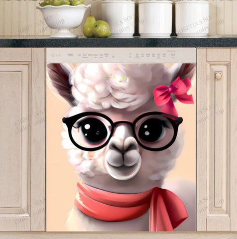 Cute Llama Girl Dishwasher Magnet Cover Kitchen Decoration Decals Appliances Stickers Magnetic Sticker ND