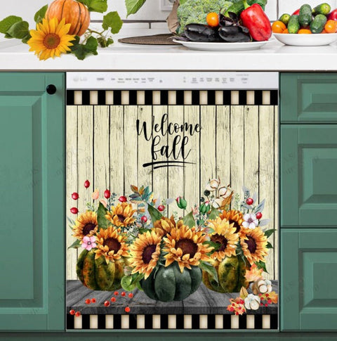 Fall Pumpkins and Sunflowers Dishwasher Magnet Cover Kitchen Decoration Decals Appliances Stickers Magnetic Sticker ND