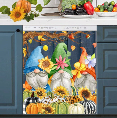 Cute Pumpkin Gnomes Dishwasher Magnet Cover Kitchen Decoration Decals Appliances Stickers Magnetic Sticker ND