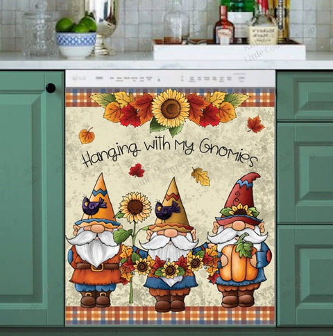 Cute Autumn Pumpkin Gnomes Dishwasher Magnet Cover Kitchen Decoration Decals Appliances Stickers Magnetic Sticker ND