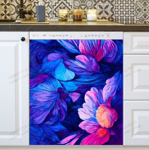 Beautiful Abstract Colorful Flowers Dishwasher Magnet Cover Kitchen Decoration Decals Appliances Stickers Magnetic Sticker ND