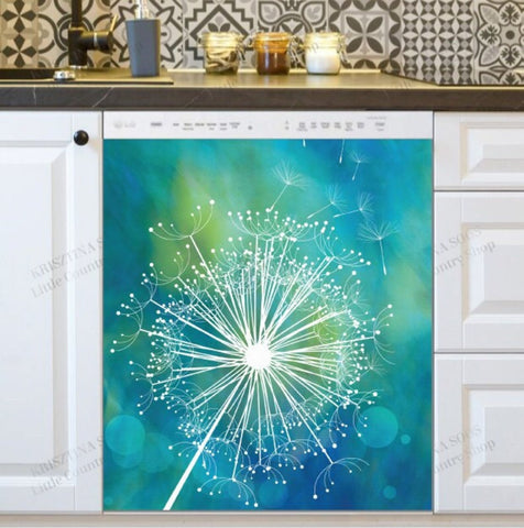 Beautiful White Dandelion Dishwasher Magnet Cover Kitchen Decoration Decals Appliances Stickers Magnetic Sticker ND