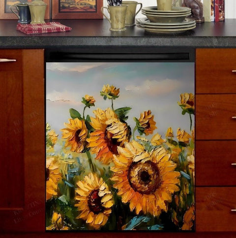 Beautiful Summer Sunflowers Dishwasher Magnet Cover Kitchen Decoration Decals Appliances Stickers Magnetic Sticker ND