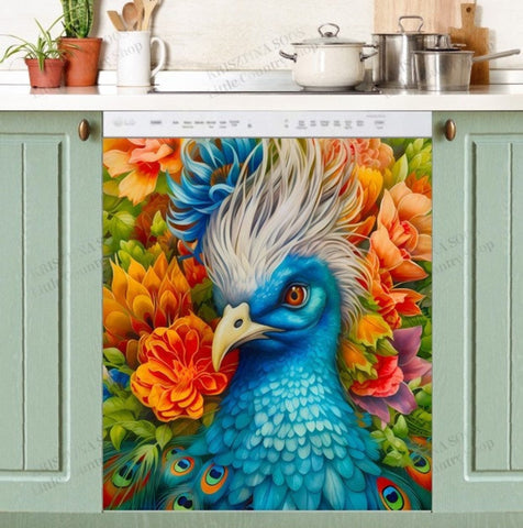 Pretty Peacock Dishwasher Magnet Cover Kitchen Decoration Decals Appliances Stickers Magnetic Sticker ND