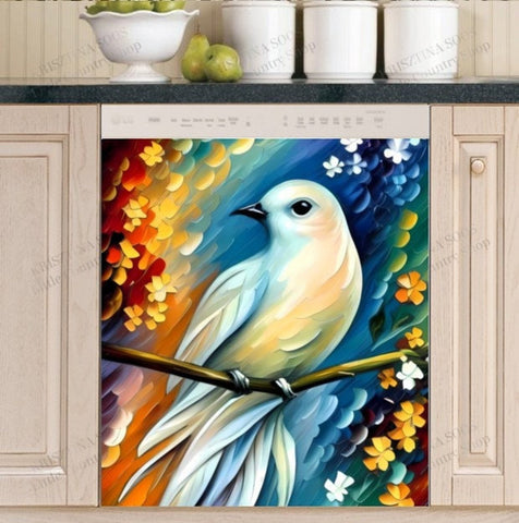 White Springtime Dove Dishwasher Magnet Cover Kitchen Decoration Decals Appliances Stickers Magnetic Sticker ND