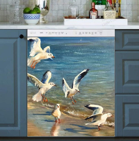 Seagulls at the Beach Dishwasher Magnet Cover Kitchen Decoration Decals Appliances Stickers Magnetic Sticker ND